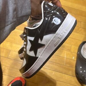 Bape Black and White Low-Top Sneakers with Star Design